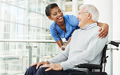 Respite care nurse assisting the elderly